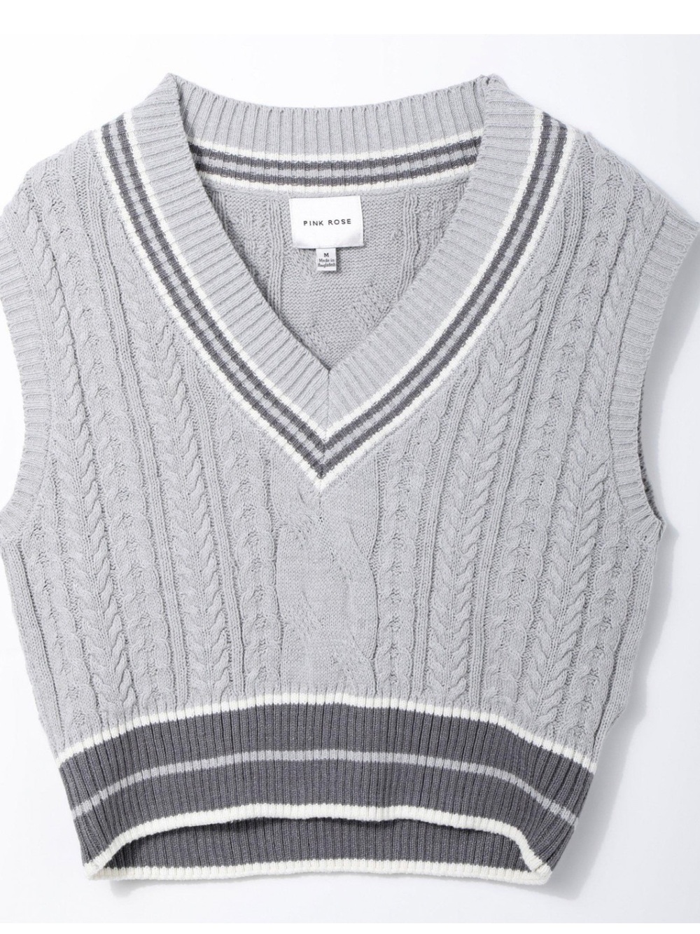 NWT Pink Rose Cable Knit Sleeveless Sweater Vest - Gray S & L